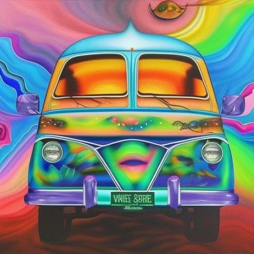 Vibrant Hippie Van in Maximalist Style