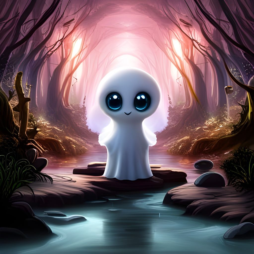Cute Animal Ghost in Magical Forest Setting