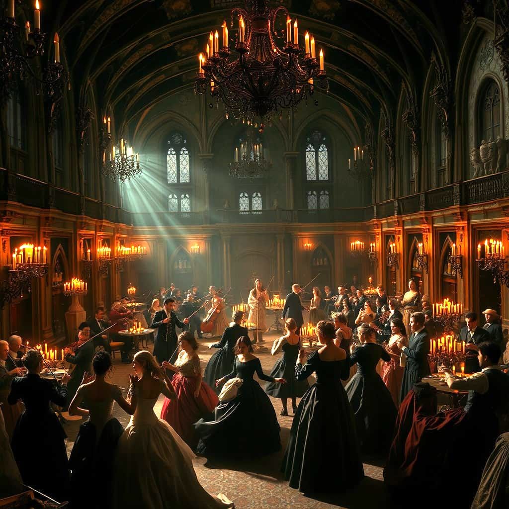 Gothic Ballroom Dance in Hyperrealistic Style