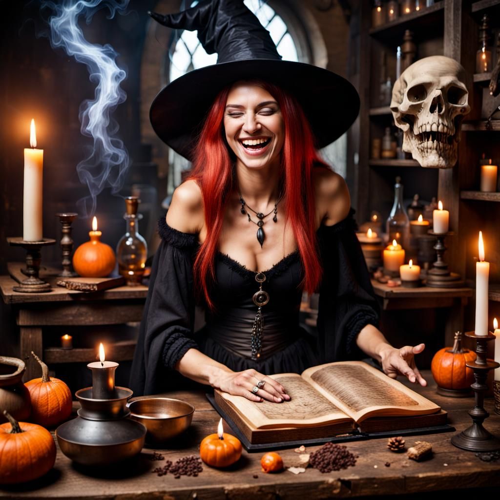 Joyful Witch at Alchemy Table