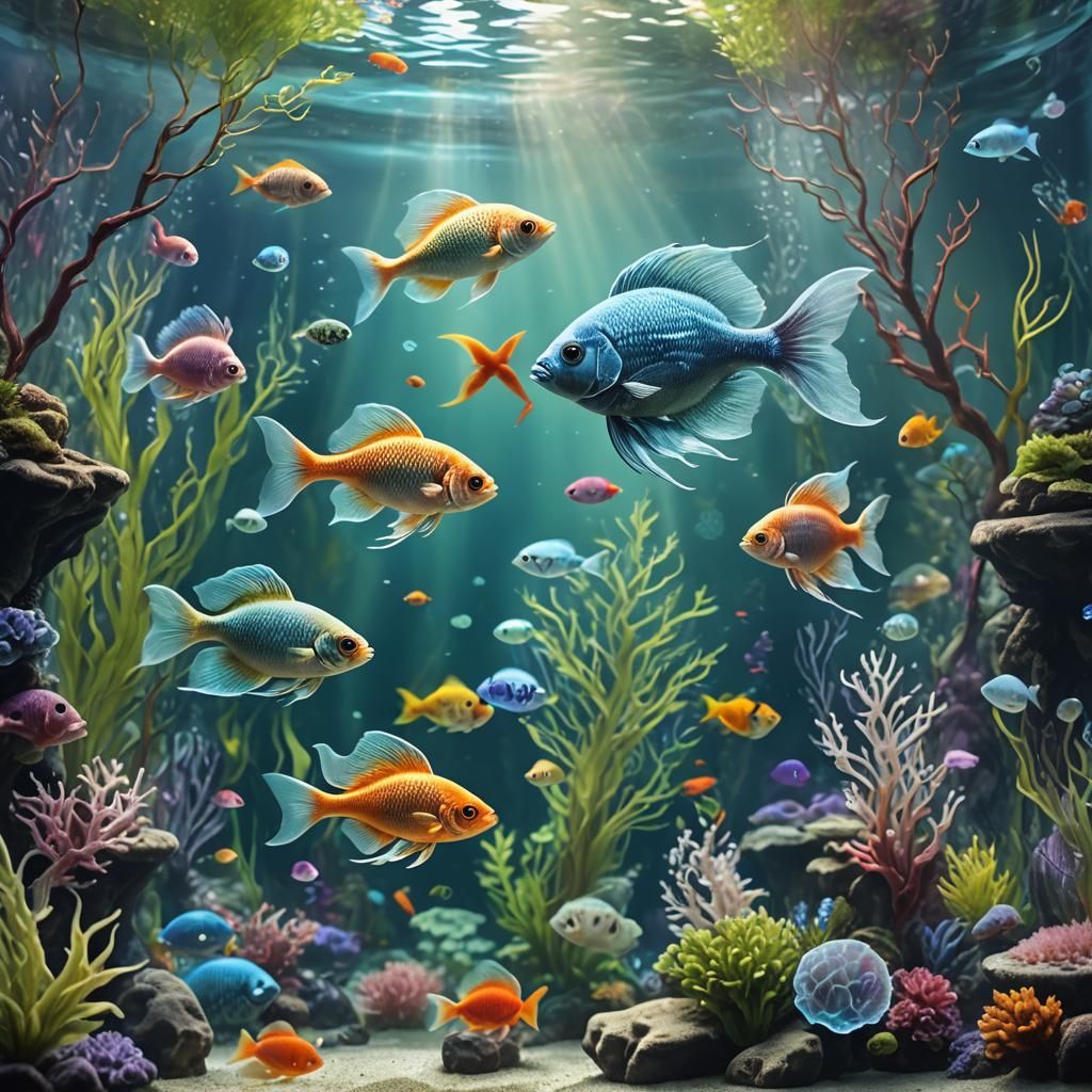 Mystical Fantasy Aquarium Portrait with Magical Fish