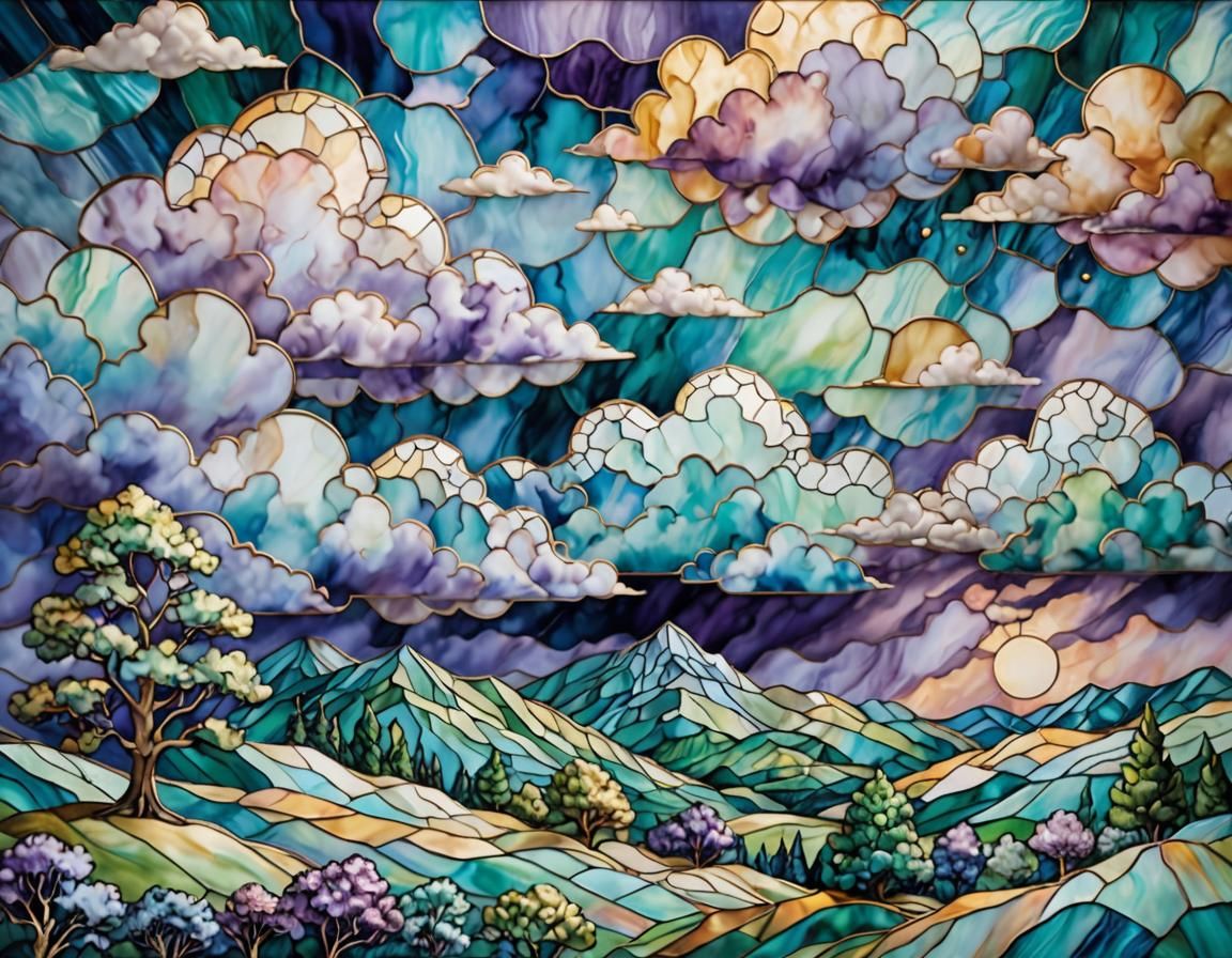 Surreal Pastel Cloudscape with Iridescent Colors
