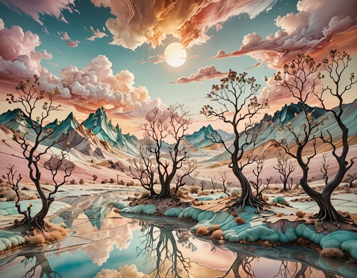 Surreal Pastel Cloudscape with Luminous Accents