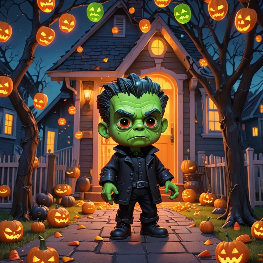 Chibi Frankenstein Trick-or-Treating: Pixar-Style Concept Ar...