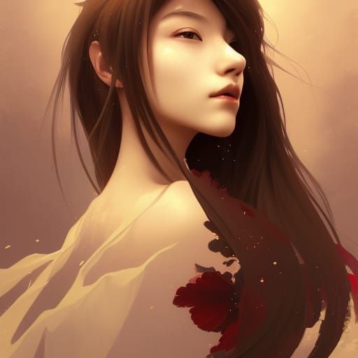 Detailed Japanese Fairy Portrait in Art Nouveau Style