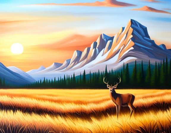 Majestic Mountain Sunset in Realistic Style