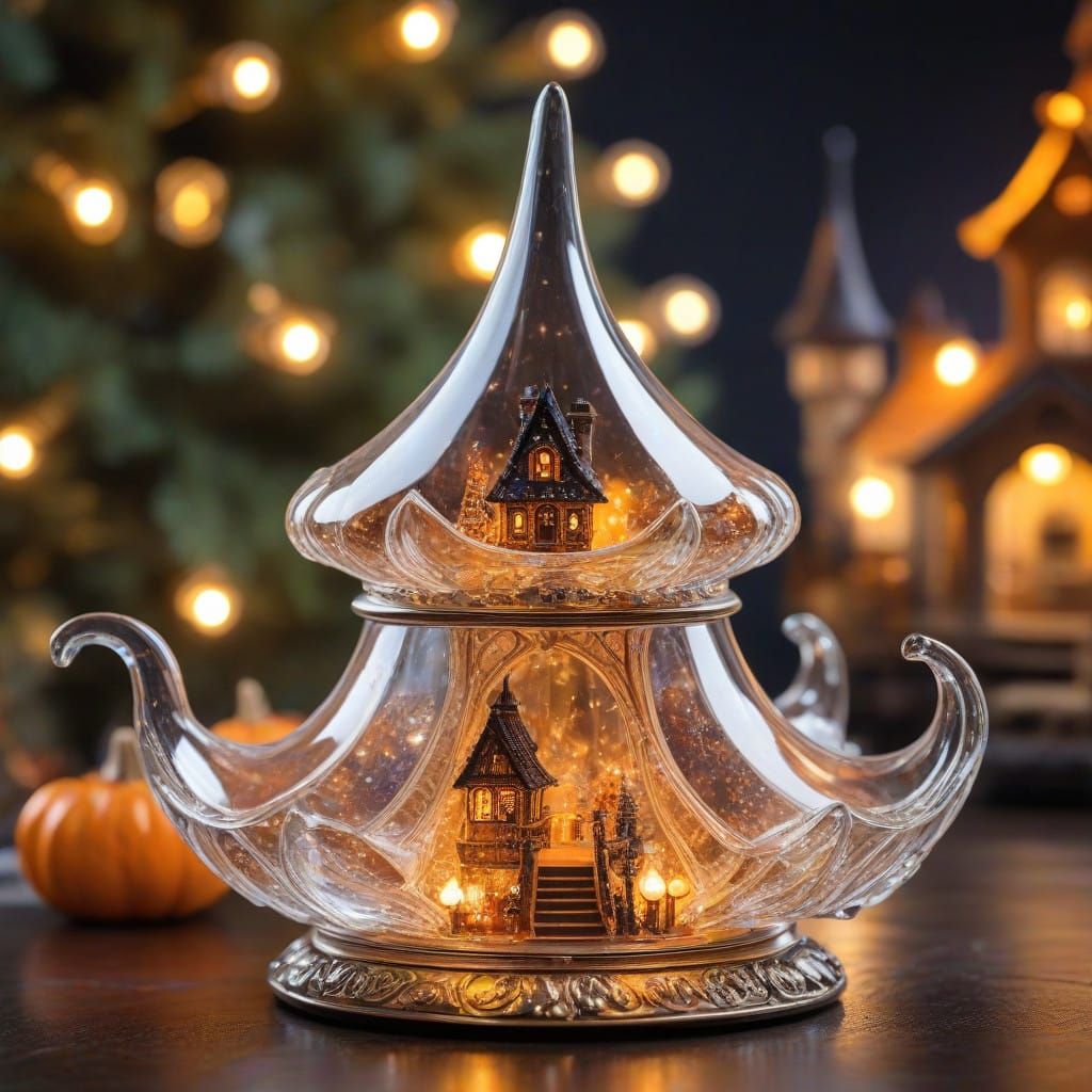 Halloween Town in a Crystal Genie-Lamp Christmas Ornament