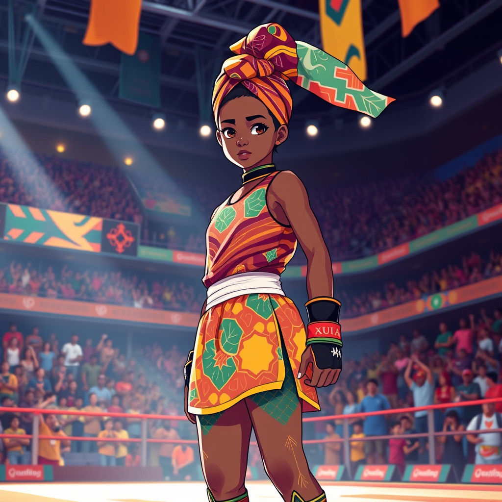 Central African Girl Fighter in Studio Trigger Anime Style