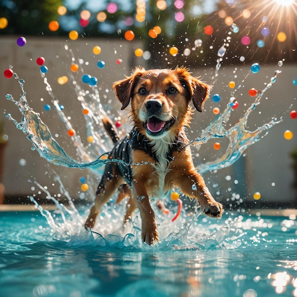 Dog Swimming Pool Splash Art in Macro Photography