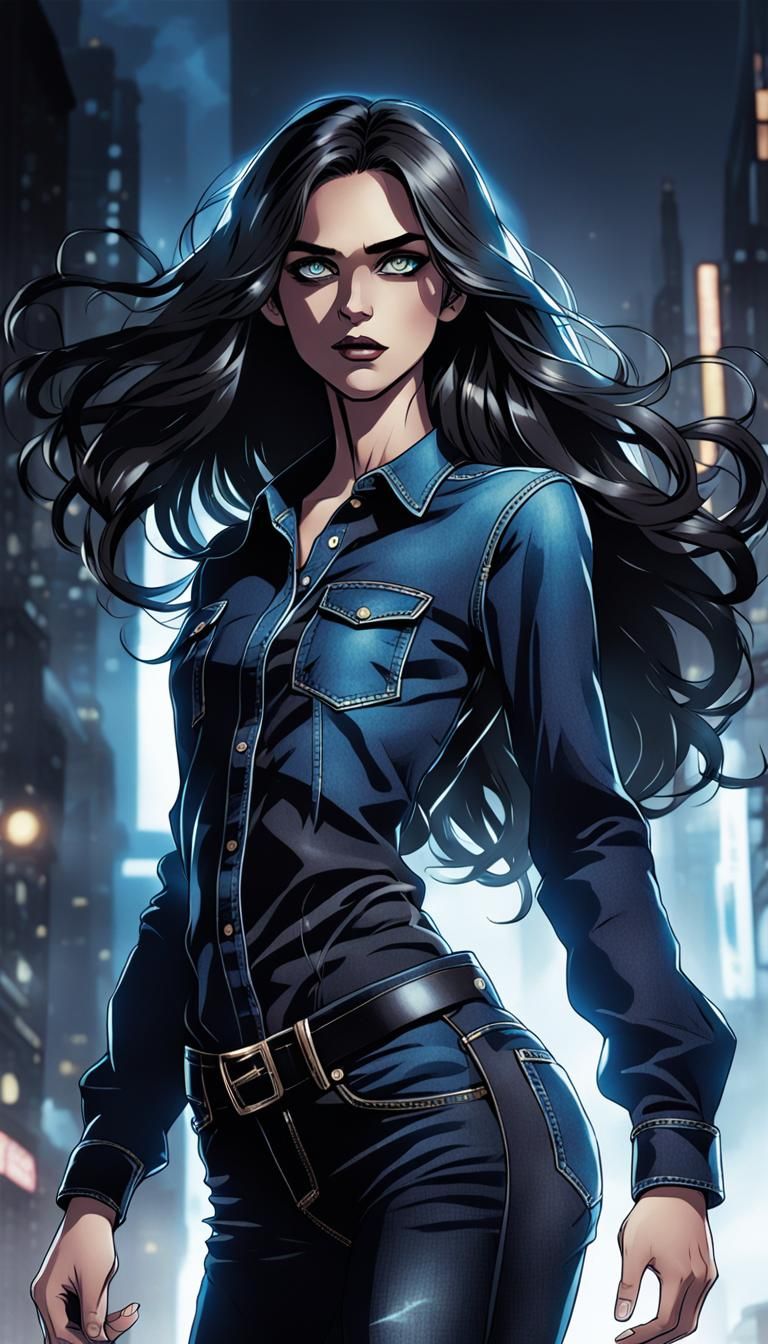 Androgynous Figure with Blue Aura in Comic Book Style