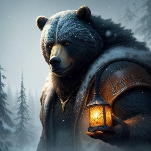 Bear in Ushanka in Siberian Forest: Digital Matte Painting