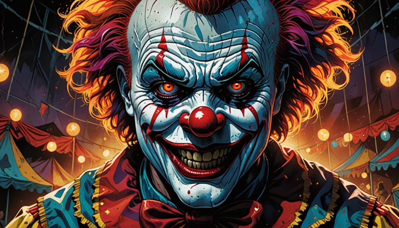 Horror Clown in Abandoned Circus: Comic Book Art