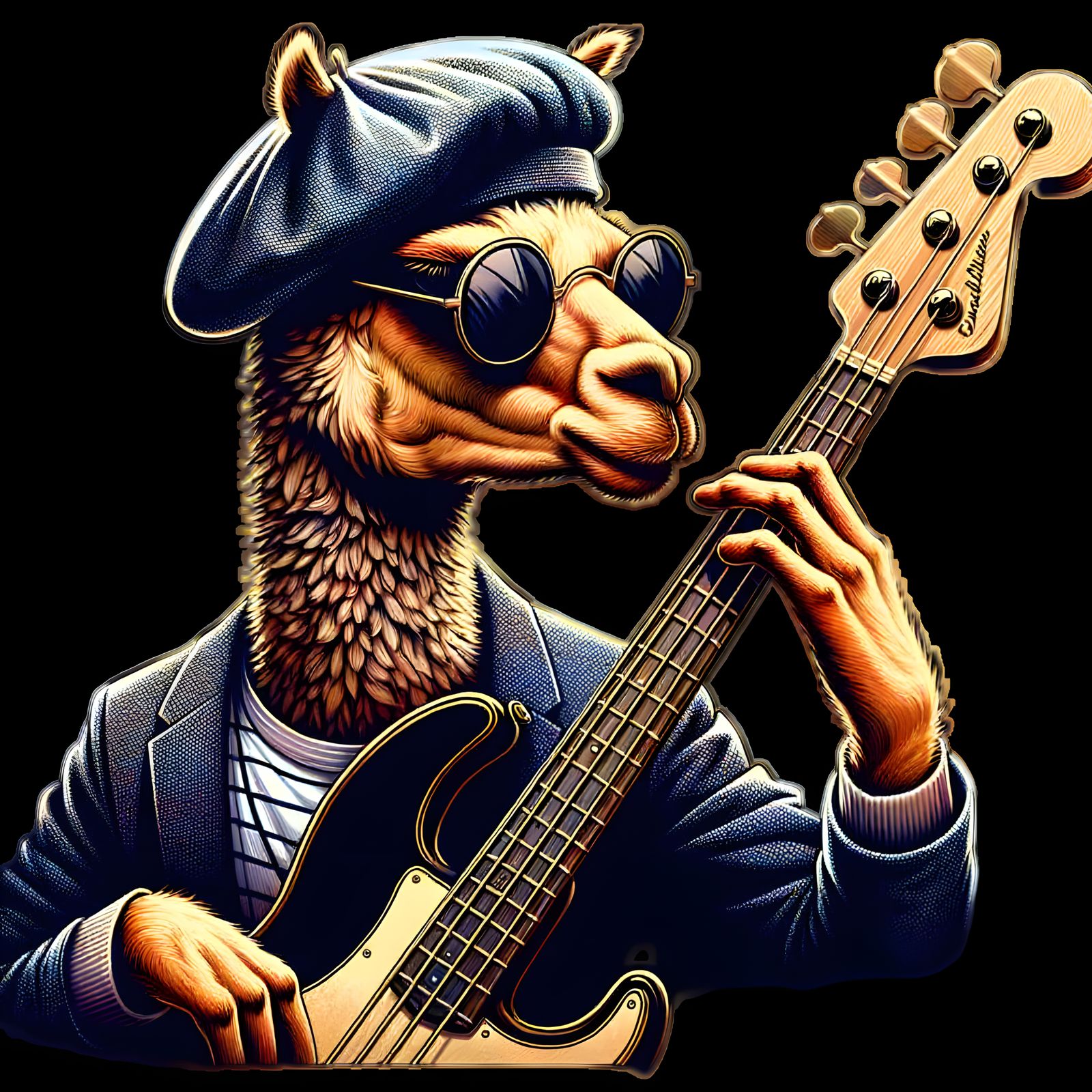 Stylish Llama Plays Bass Guitar