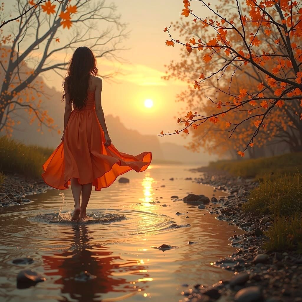 Ethereal Woman Walks Across Serene Waters