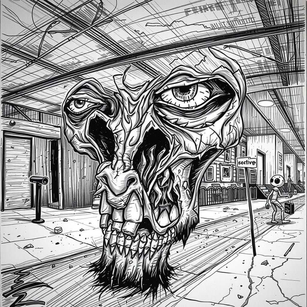 zombie apocalipse ball pencil drawing, zombies dancing