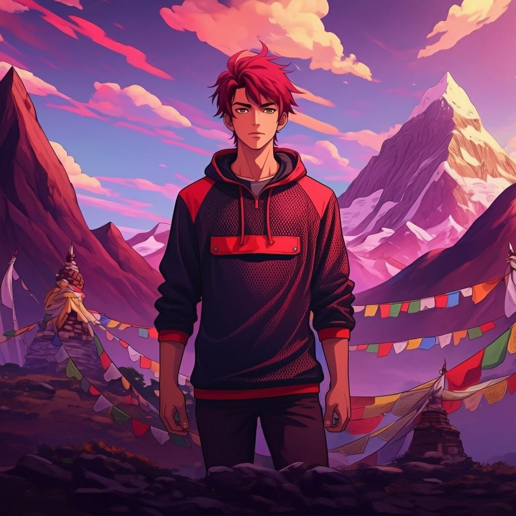 Young Man Trapped in Dreamlike Tibetan Landscape