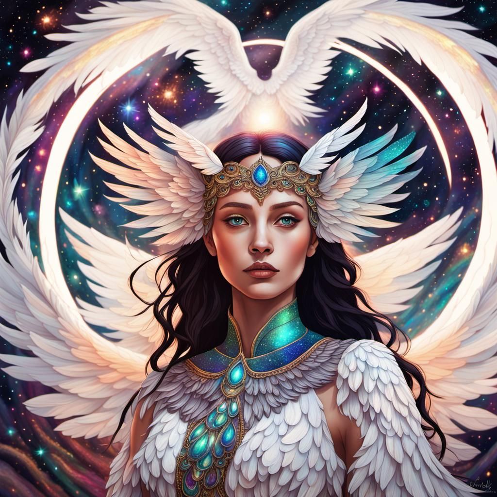 Ethereal Angel Girl with Iridescent Wings