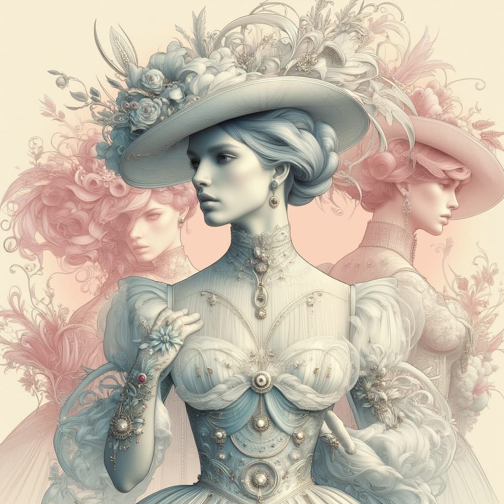 Victorian Women in Surreal Abstract Art Nouveau