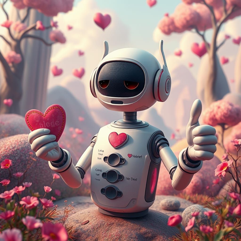 Virtual Valentine Guide in Whimsical Dreamlike Landscape