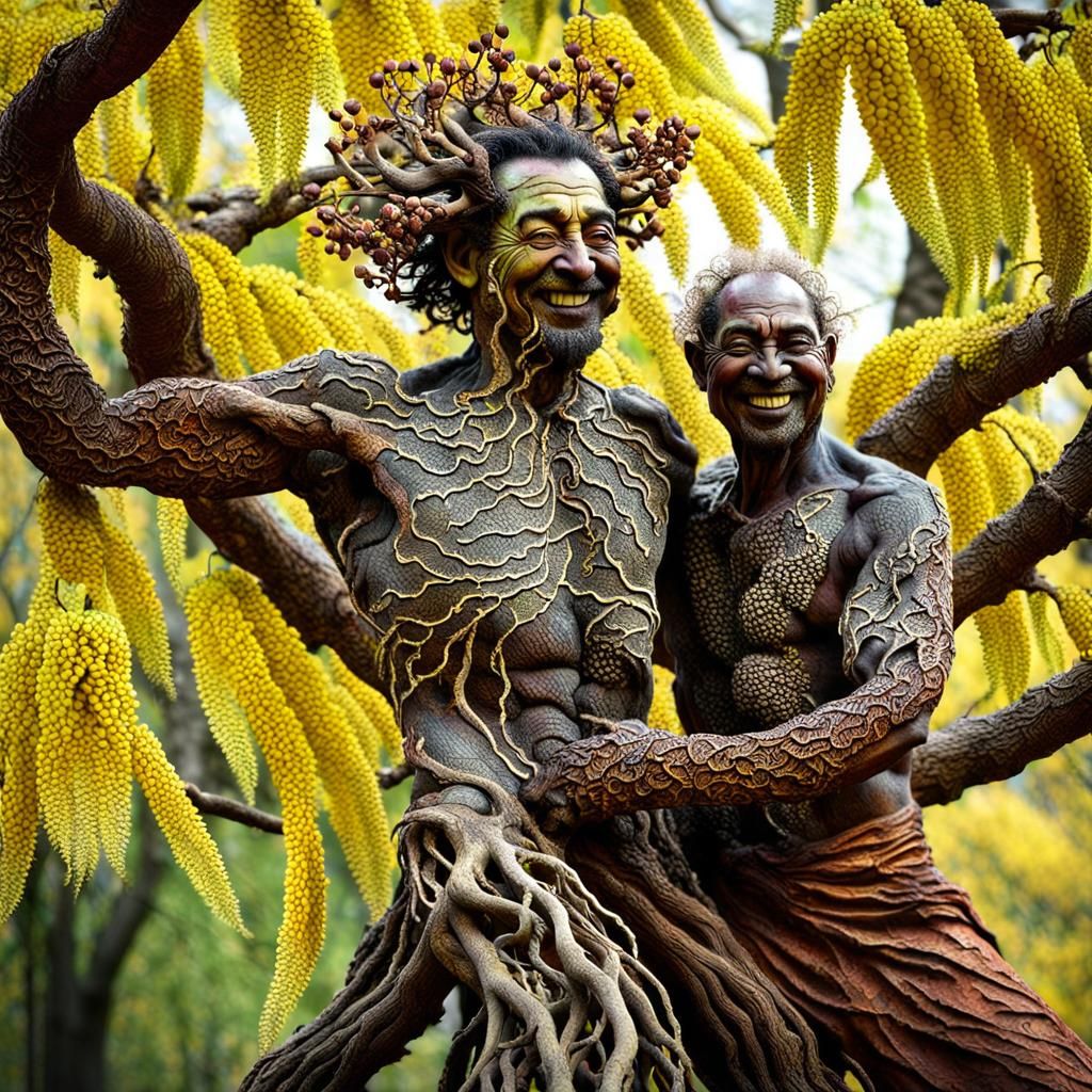Ecstatic Man Dancing with Trees: Ethereal Portrait