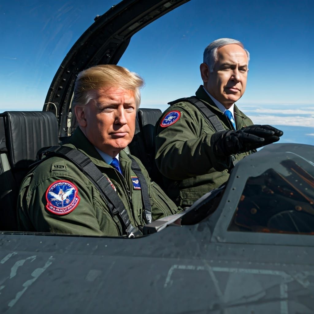 Trump and Netanyahu in B-2 Bomber, Photorealistic Style