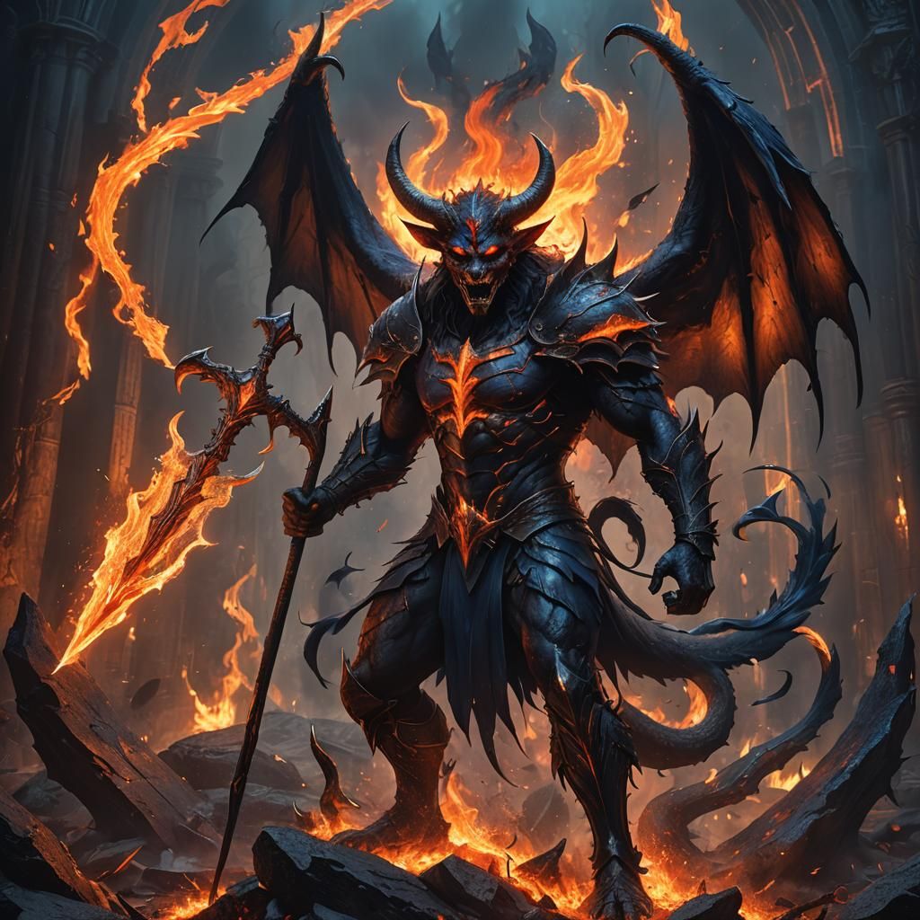 Young Devil with Trident in Dark Fantasy Style