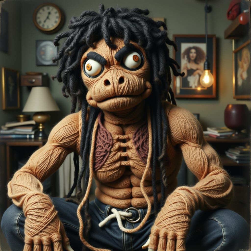 Borat with Yarn Hair in Grunge Style