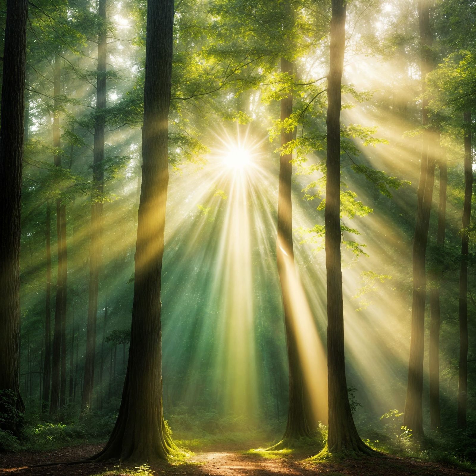 Heavenly Sunshine Illuminates Forest Scene