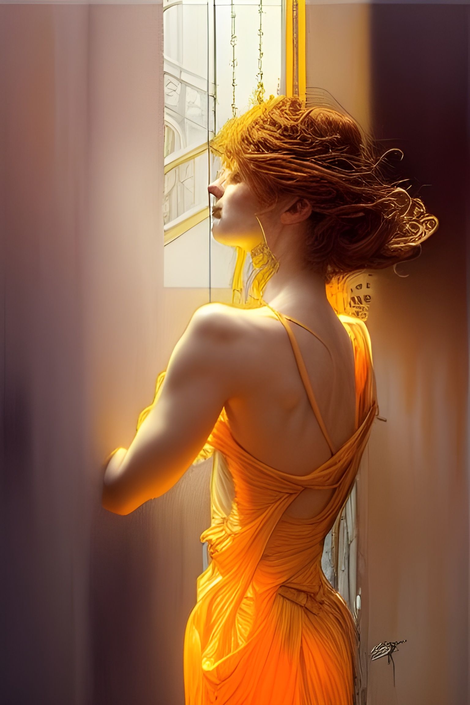 Intricate Hyperdetailed Scene in Light Yellow and Orange