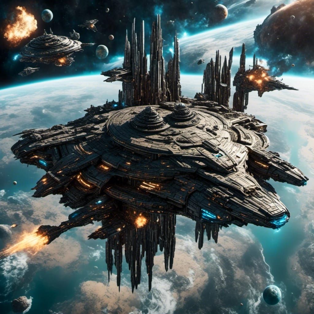 Colossal Colonial Battlestar in Sci-Fi Style