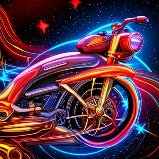 Futuristic Motorbike on Ringed Planet in Astral Illustration