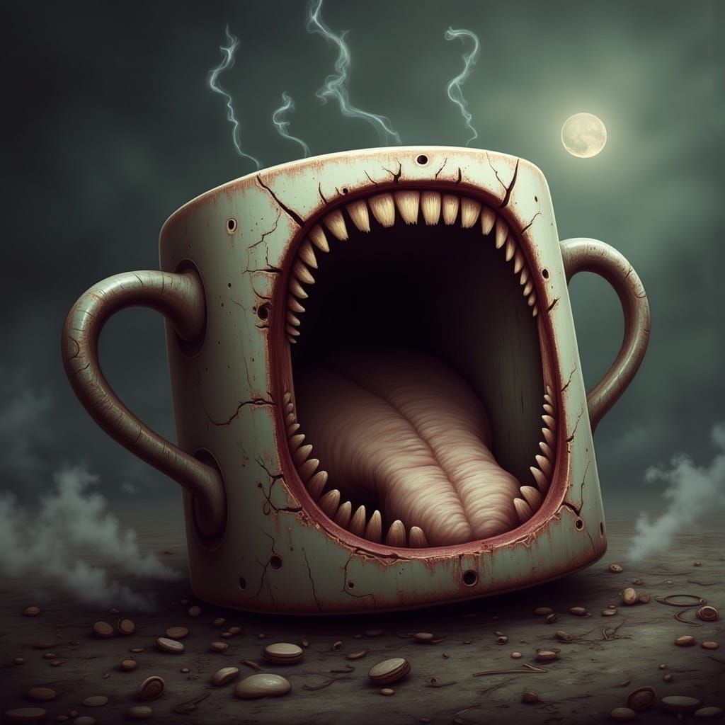 Sentient Mug with Sharp Teeth Digital Illustration