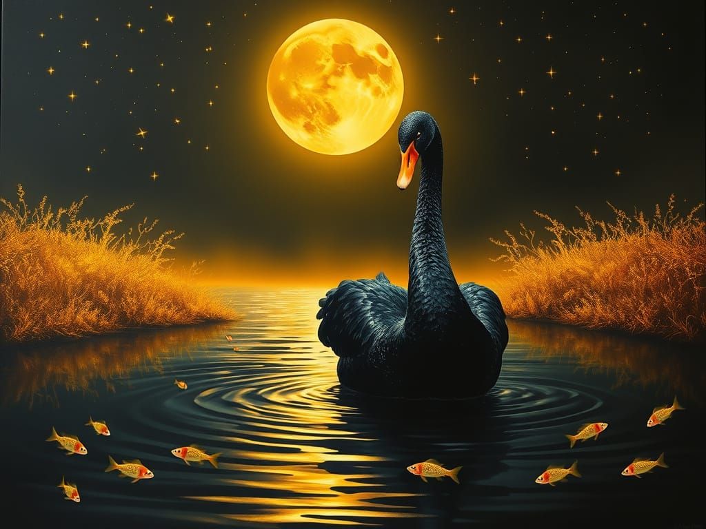 black swan in black night