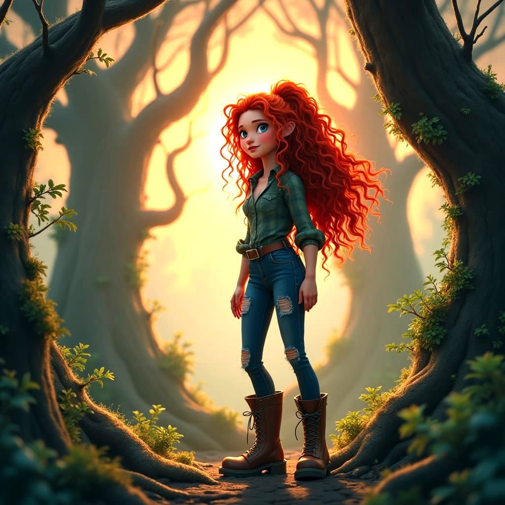 Grunge Disney Princess Merida in Hyperrealistic Forest