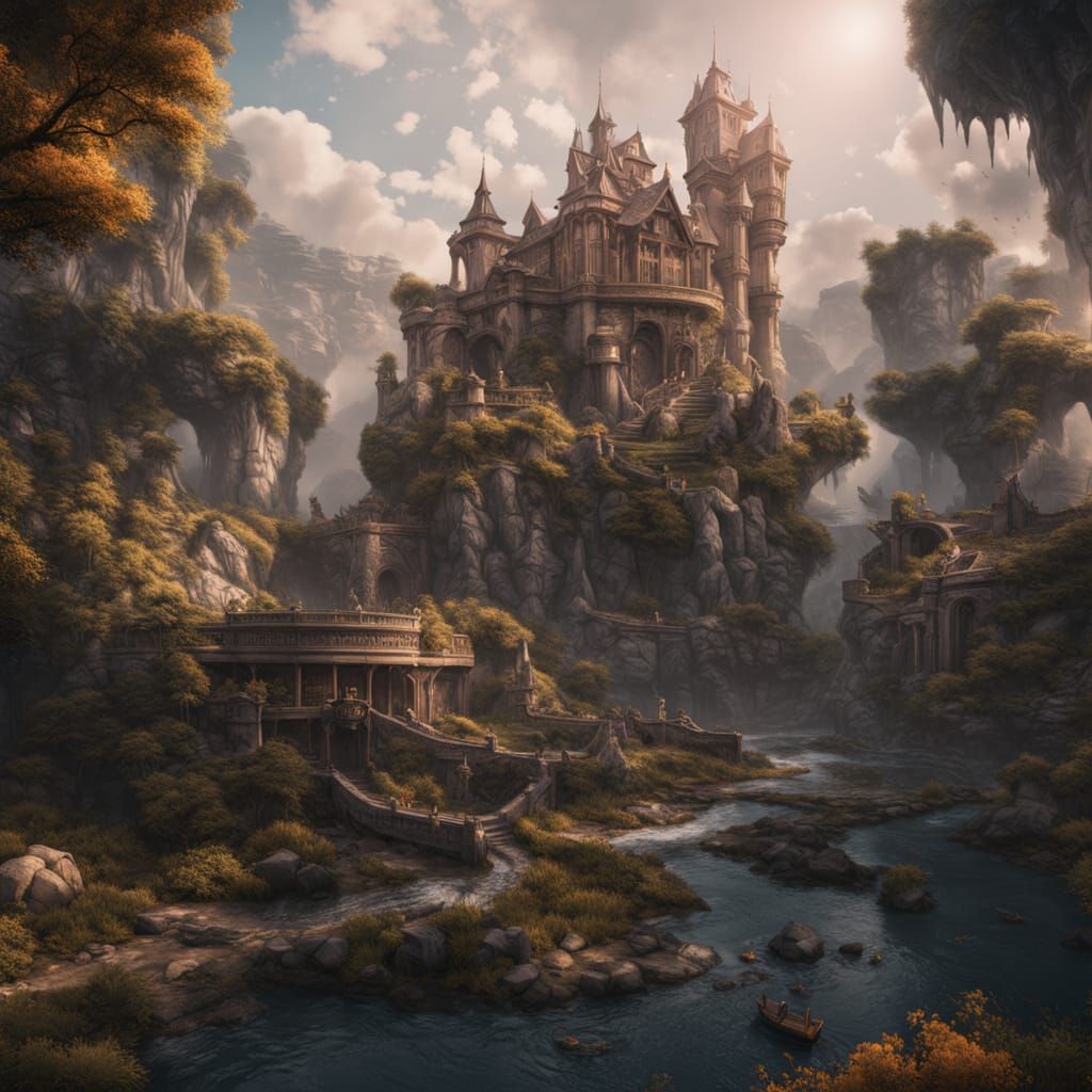 Fantastical Detailed Matte Painting in Deep Color