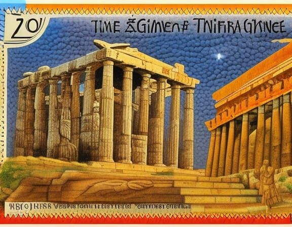 Temple of Athena Nike Stamp in Renaissance Engraving Style