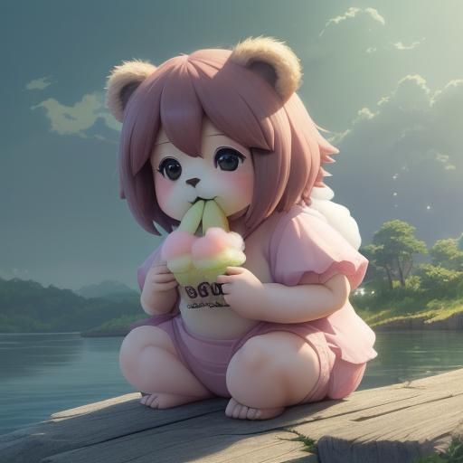 Chibi Bear's Sweet Treat: Anime-Inspired Art