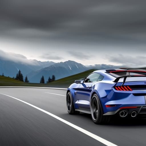 Custom Mustang on Fjord Road: Digital Art