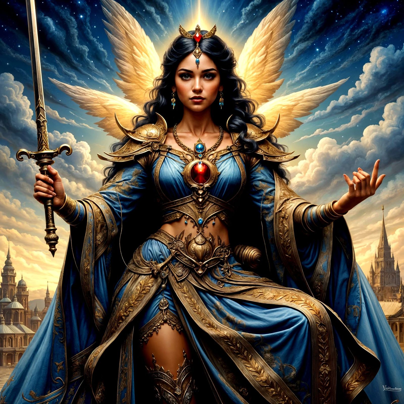 <lora:Essence of Oil:1.0> <lora:RackhamStarrOld-F:1.0> <lora:pabhari-flux:1.0> <lora:Flux Oil and Glory:1.0> Warrior fai...