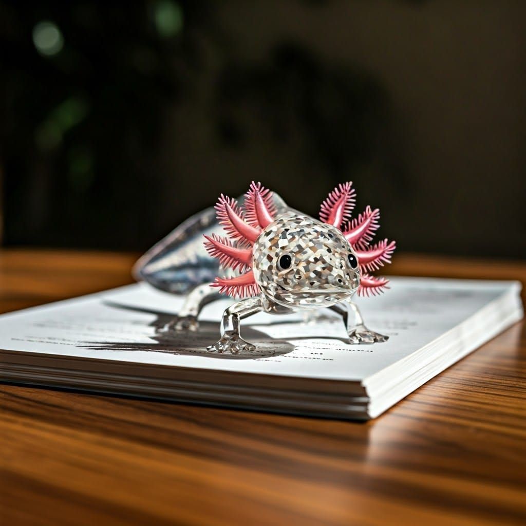 Crystal Axolotl in Rose Glass Art Nouveau Style