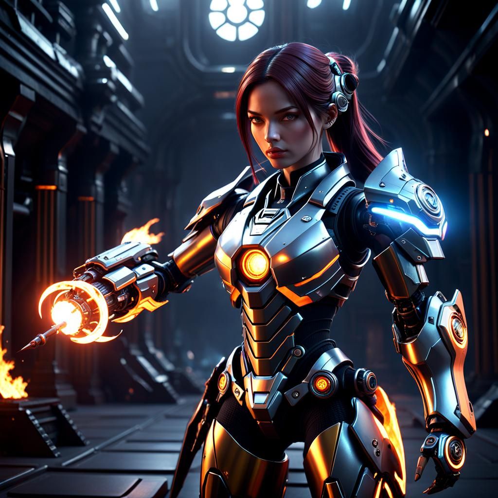 Photonic laser warrior woman