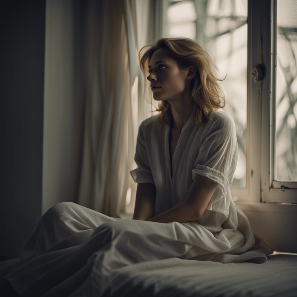 Melancholic Woman Gazing Out Window