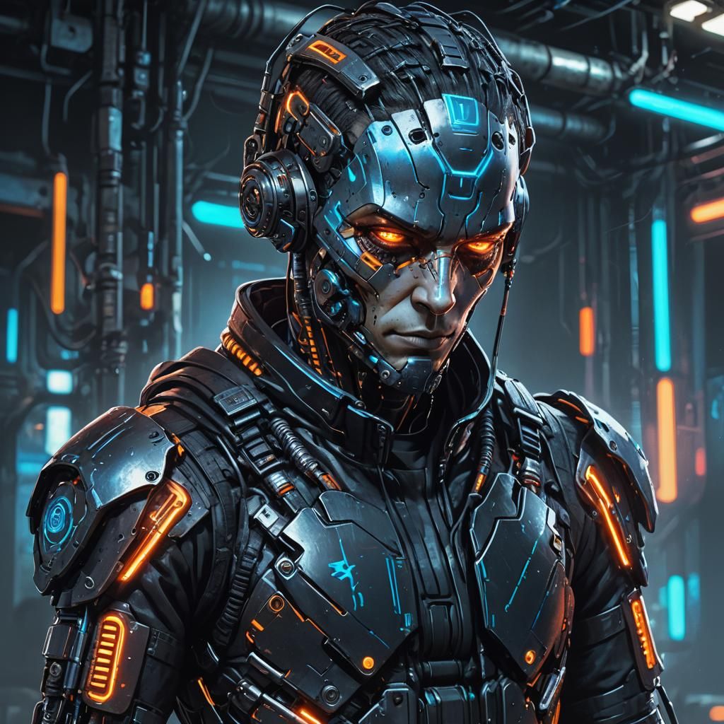 Cyberpunk Cyborg with Metal Implants Concept Art