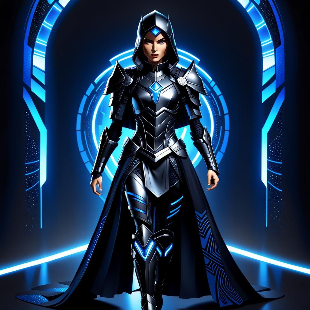 Futuristic Warrior Action Figure in Vector Art Style