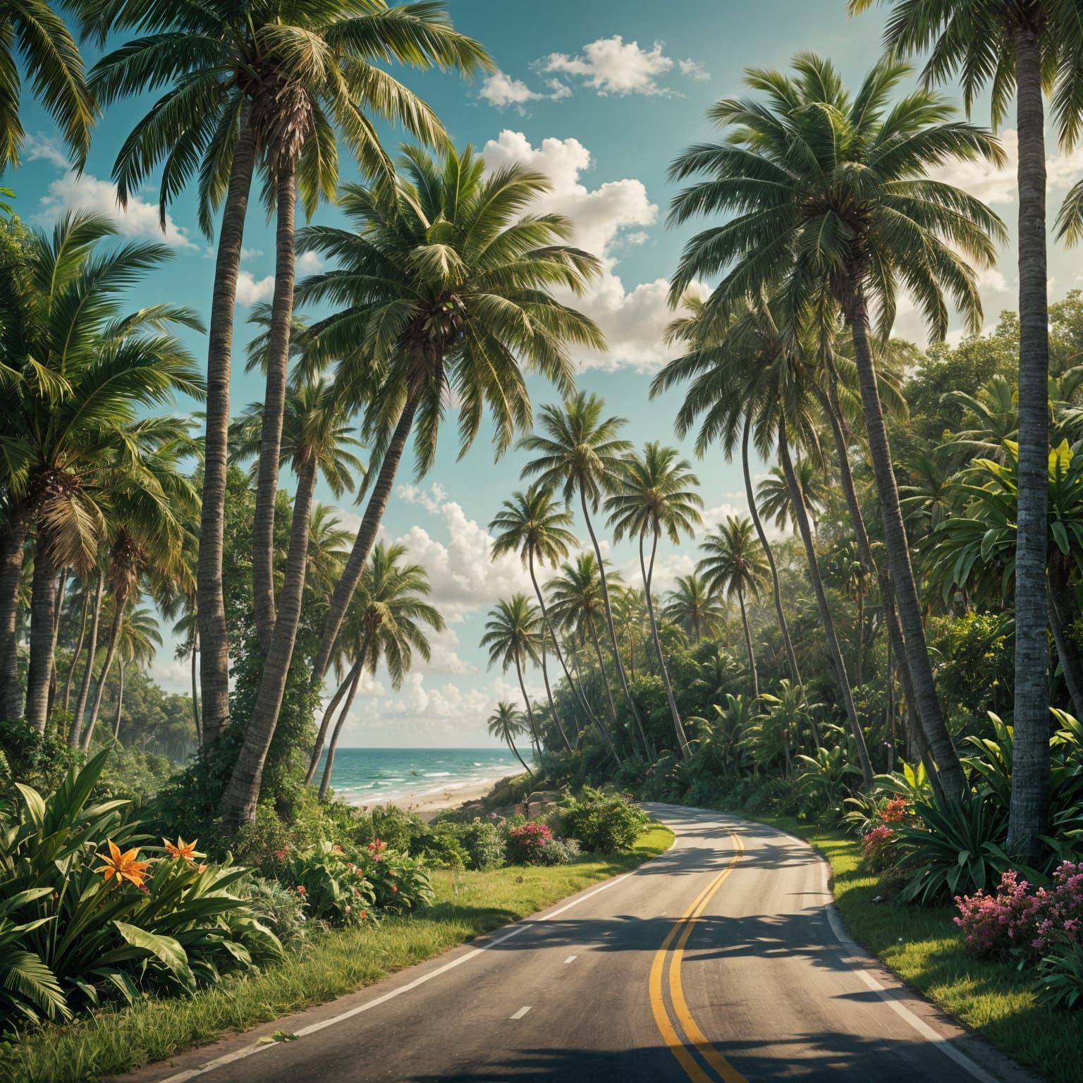 Lush Florida Road Landscape in Detailed Digital Painting