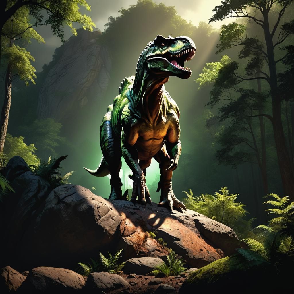 Majestic Tyrannosaurus Rex in a Cretaceous Forest Landscape