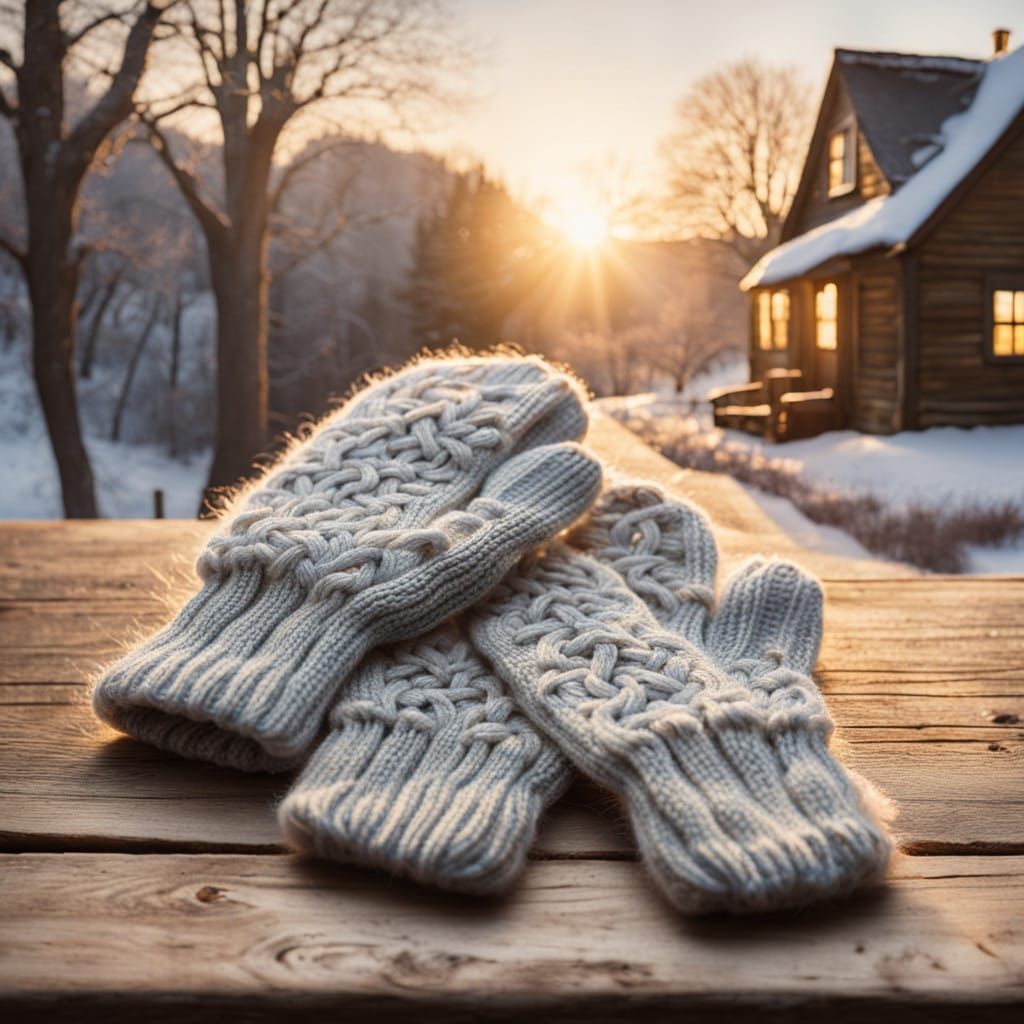 Cozy Winter Mittens Scene in Whimsical Textures