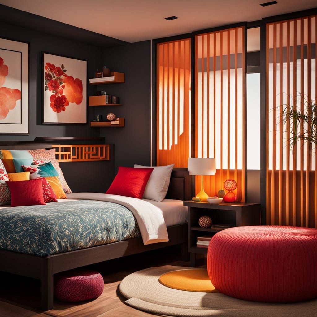 Vibrant Japanese Room with Sunset Lighting