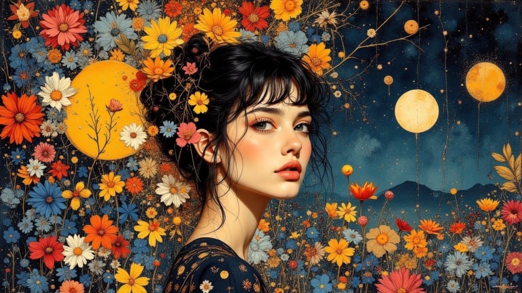 Pensive Woman Portrait in Vibrant Triadic Colors