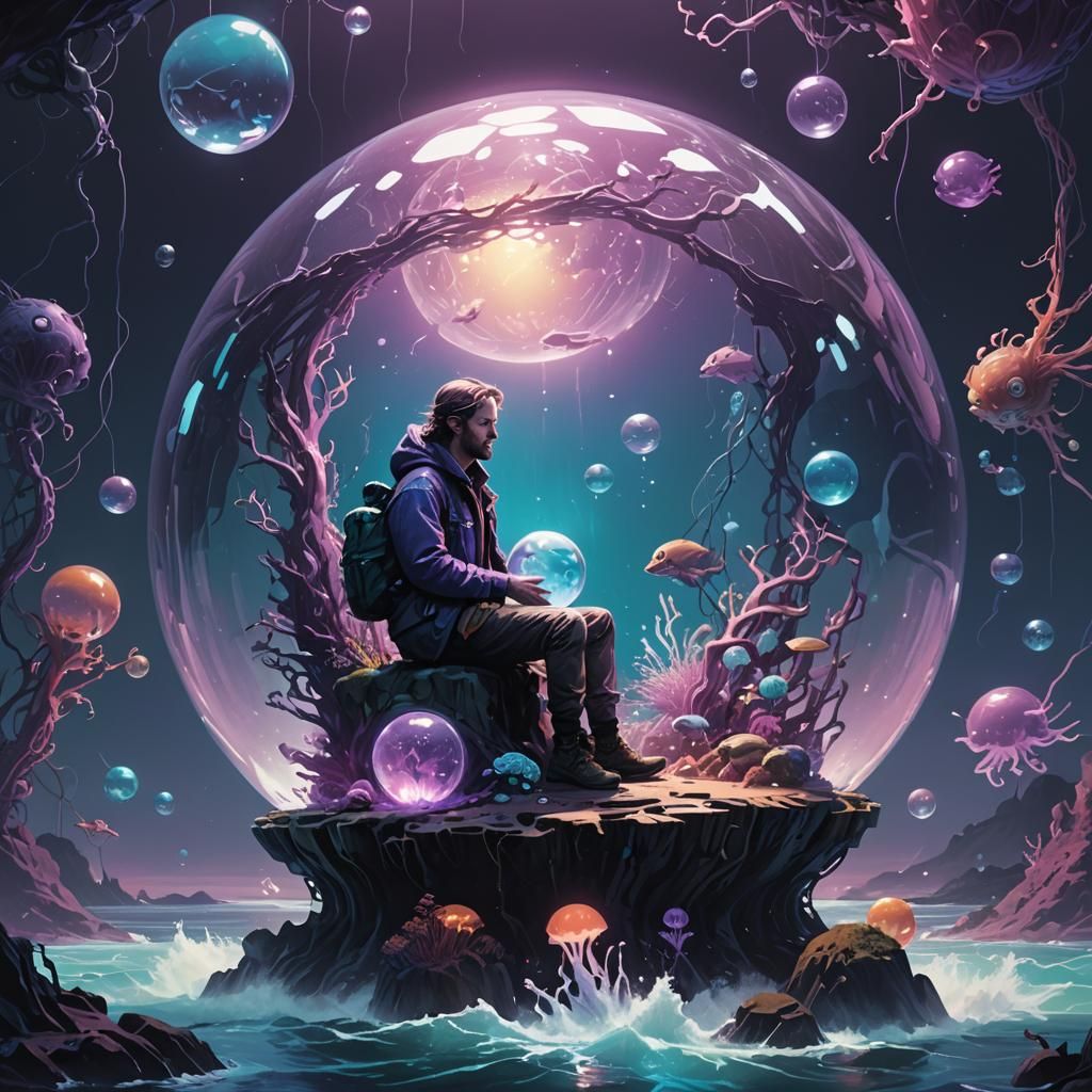 Glowing Sphere in Ocean: Surreal Concept Art